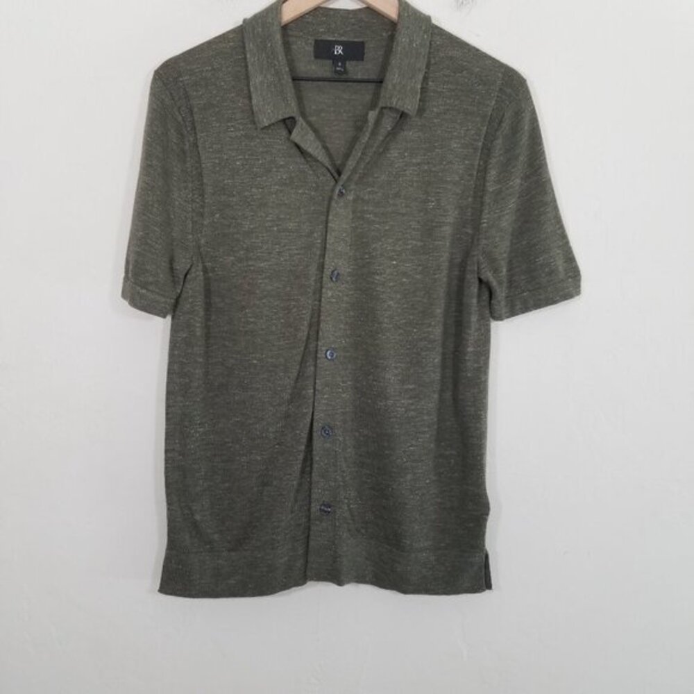Banana Republic Wool/Linen Button Up Polo Top Tank Green Stretch Size S
